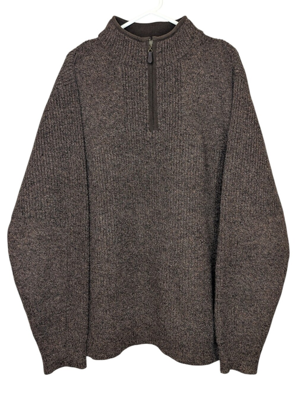 L.L.Bean Men’s XL 100% Merino Lambswool Brown Quarter Zip Sweater